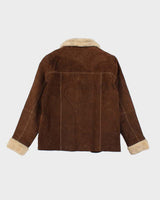 Vintage 90s Cavalini Brown Suede Faux Fur Trimmed Jacket - S