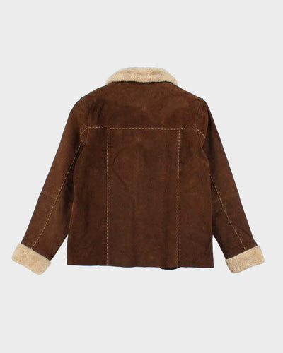 Vintage 90s Cavalini Brown Suede Faux Fur Trimmed Jacket - S