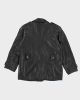 Vintage Black Leather Zip-Up Biker Jacket - L
