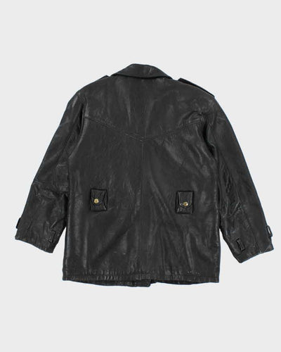 Vintage Black Leather Zip-Up Biker Jacket - L