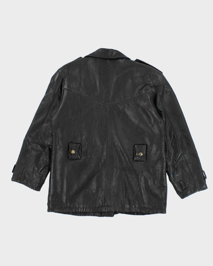 Vintage Black Leather Zip-Up Biker Jacket - L