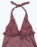 Vintage Y2k 00s Purple Frilly Halter Slip Dress - S