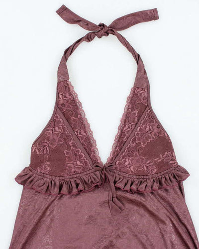 Vintage Y2k 00s Purple Frilly Halter Slip Dress - S