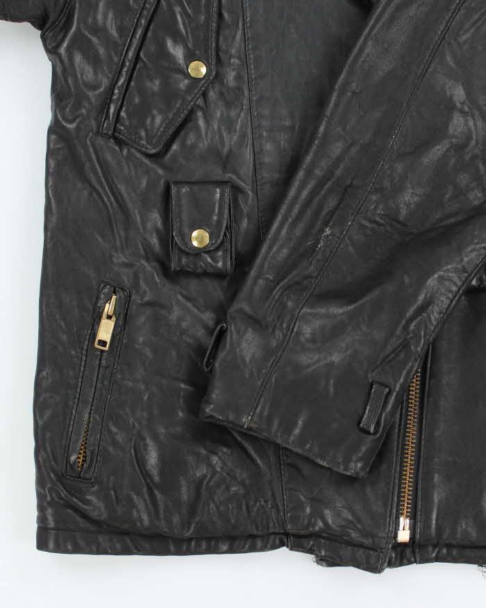 Vintage Black Leather Zip-Up Biker Jacket - L