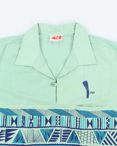 Vintage Green Short Sleeve Quarter Button Hawaiian Shirt - L