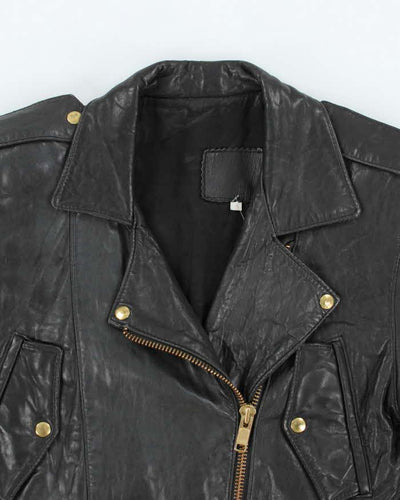 Vintage Black Leather Zip-Up Biker Jacket - L