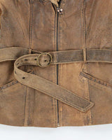 Vintage 90s/00s Ricki's Brown Leather Belted Faux Fur Collared Jacket - S