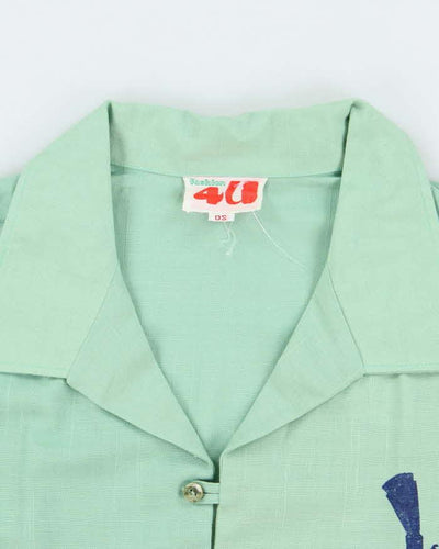 Vintage Green Short Sleeve Quarter Button Hawaiian Shirt - L
