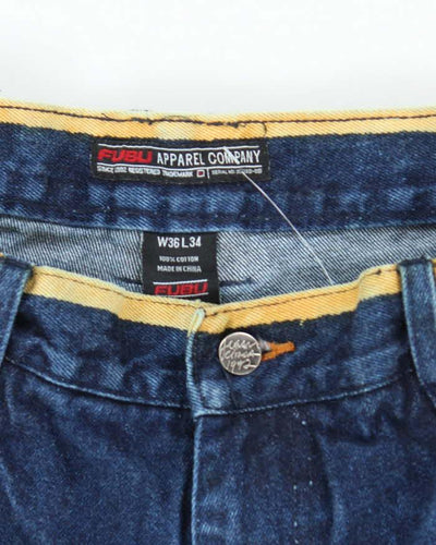 Vintage Y2k Fubu Dark Wash Yellow Piped Jeans - W35 L32