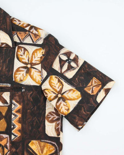 Vintage 60s Malihini Brown Hawaiian Shirt - L