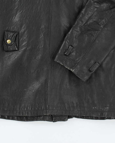 Vintage Black Leather Zip-Up Biker Jacket - L
