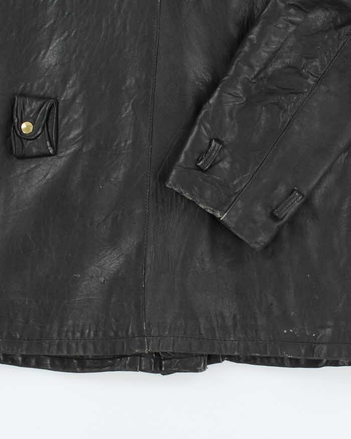 Vintage Black Leather Zip-Up Biker Jacket - L