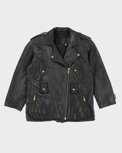 Vintage Black Leather Zip-Up Biker Jacket - L