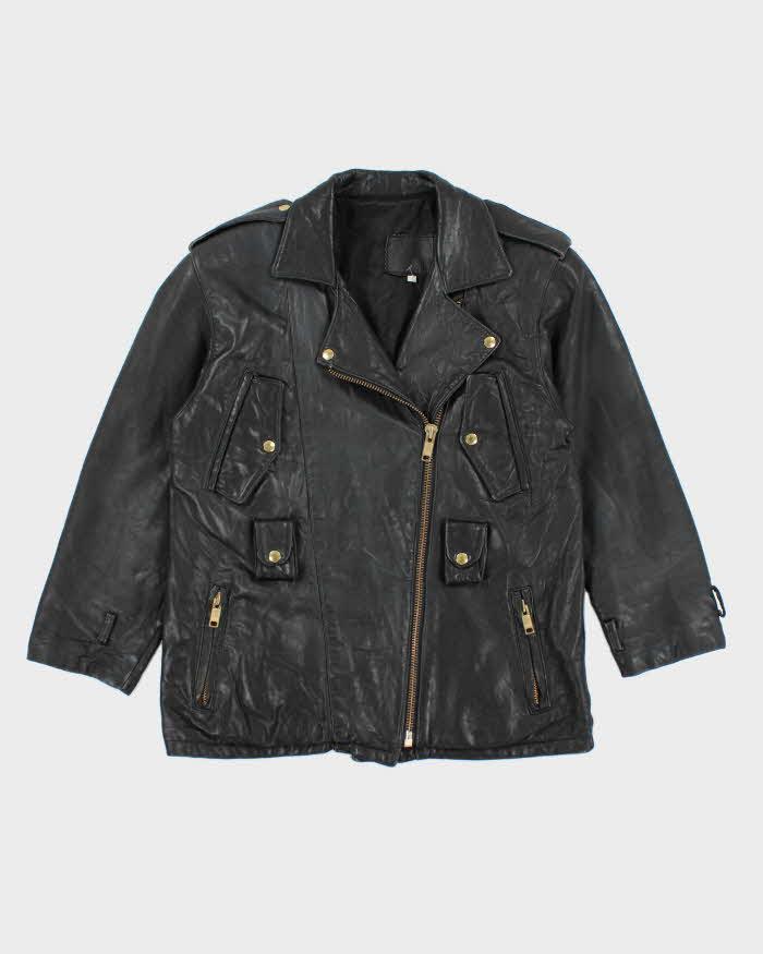 Vintage Black Leather Zip-Up Biker Jacket - L