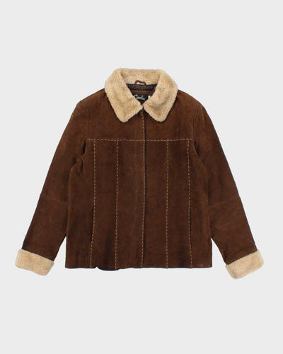 Vintage 90s Cavalini Brown Suede Faux Fur Trimmed Jacket - S