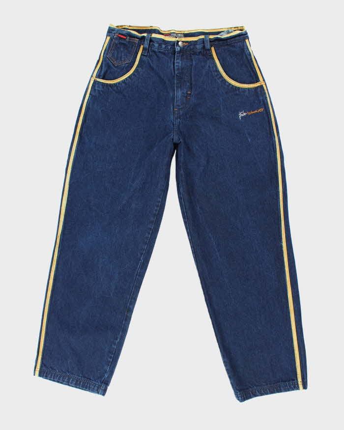 Vintage Y2k Fubu Dark Wash Yellow Piped Jeans - W35 L32