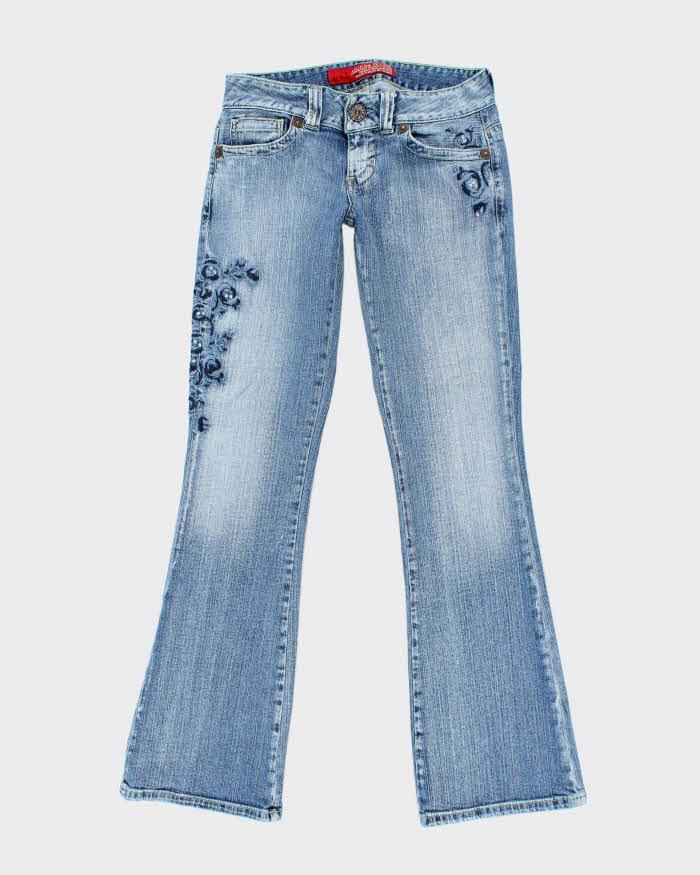 Y2k 00s Guess Low Rise Embroidered Flared Jeans - W29 L32