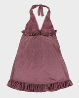 Vintage Y2k 00s Purple Frilly Halter Slip Dress - S