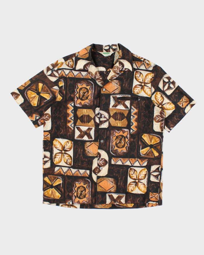 Vintage 60s Malihini Brown Hawaiian Shirt - L