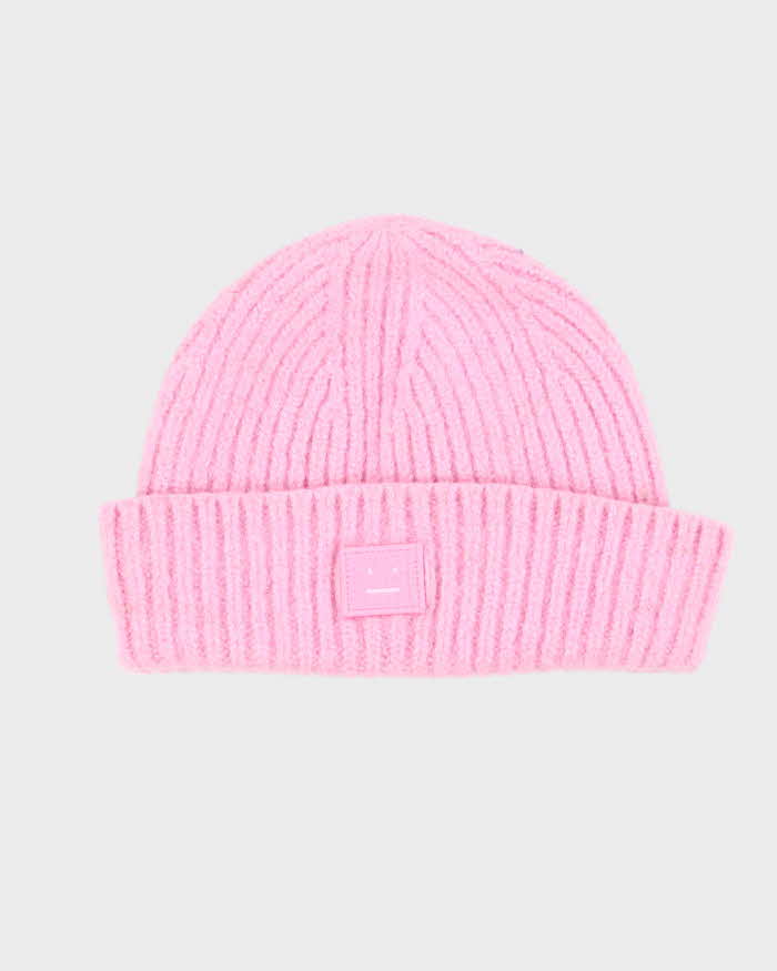 Acne Studios Baby Pink Ribbed Pansy Face Wool Beanie - Childrens 6-8