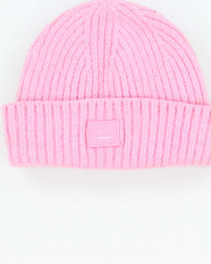Acne Studios Baby Pink Ribbed Pansy Face Wool Beanie - Childrens 6-8