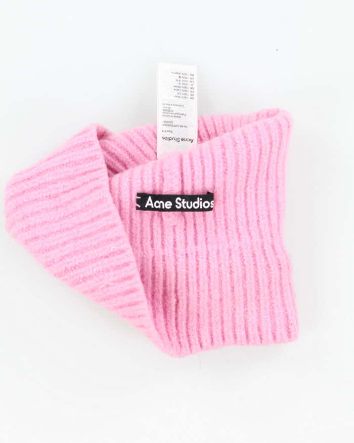 Acne Studios Baby Pink Ribbed Pansy Face Wool Beanie - Childrens 6-8