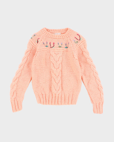 Vintage Children's Pink Knitted Floral Jumper