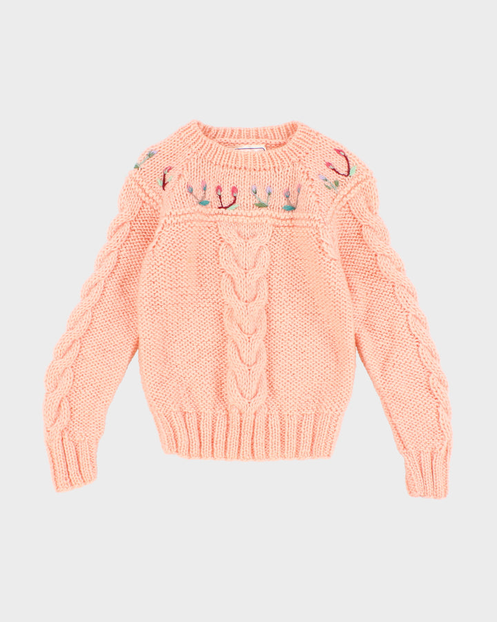 Vintage Children's Pink Knitted Floral Jumper
