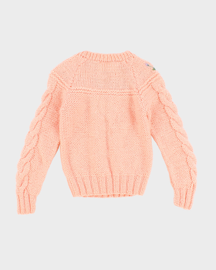 Vintage Children's Pink Knitted Floral Jumper