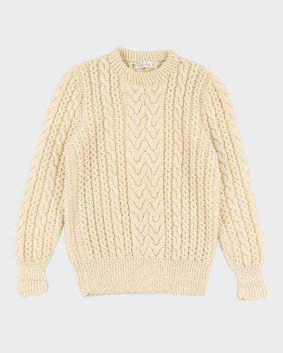 Vintage men's Cream Cable Knit Wool Sweater - M