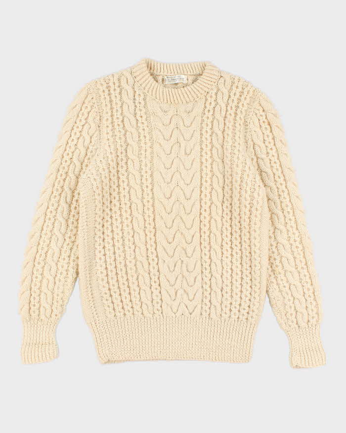 Vintage men's Cream Cable Knit Wool Sweater - M