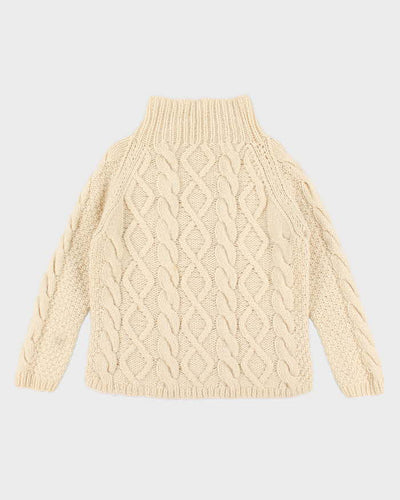 Vintage men's Cream Cable Knit Wool Turtle Neck Sweater - M