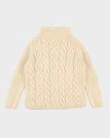 Vintage men's Cream Cable Knit Wool Turtle Neck Sweater - M