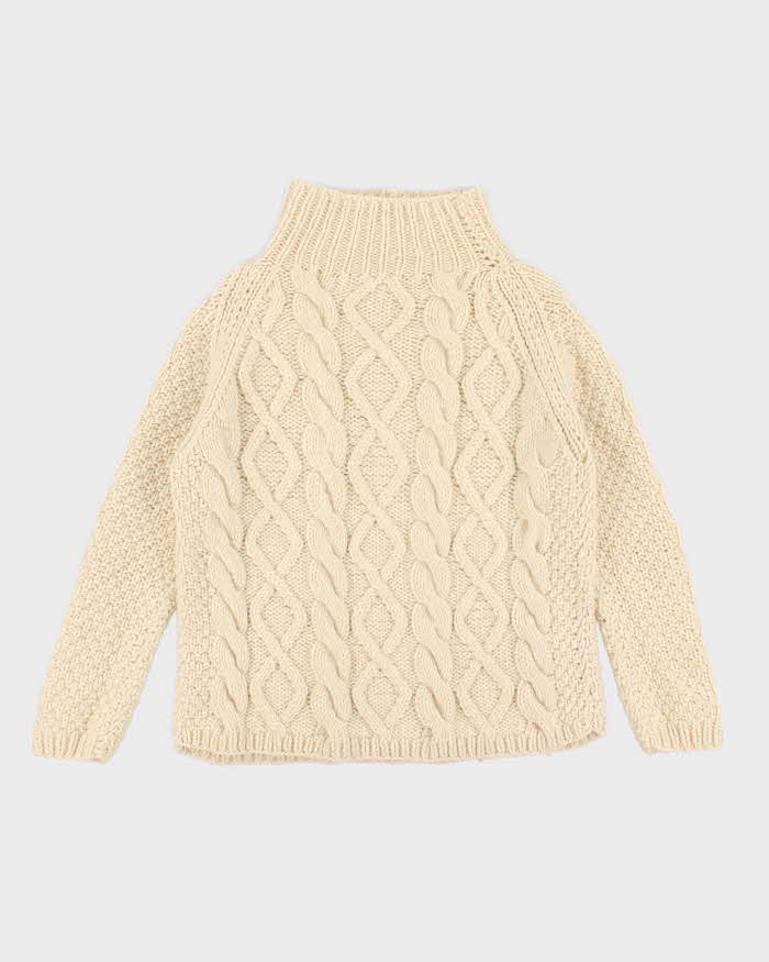 Vintage men's Cream Cable Knit Wool Turtle Neck Sweater - M