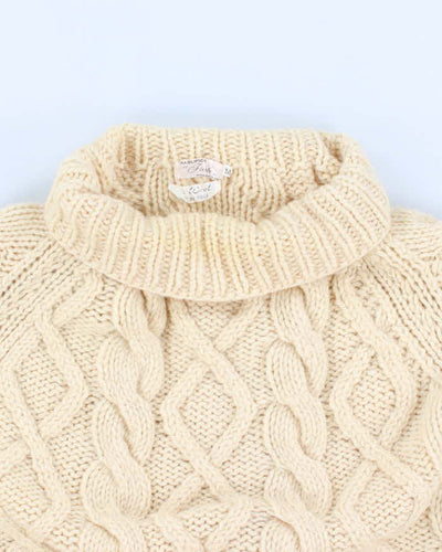 Vintage men's Cream Cable Knit Wool Turtle Neck Sweater - M