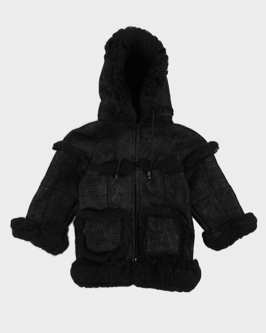 Black Hooded Sheepskin Jacket