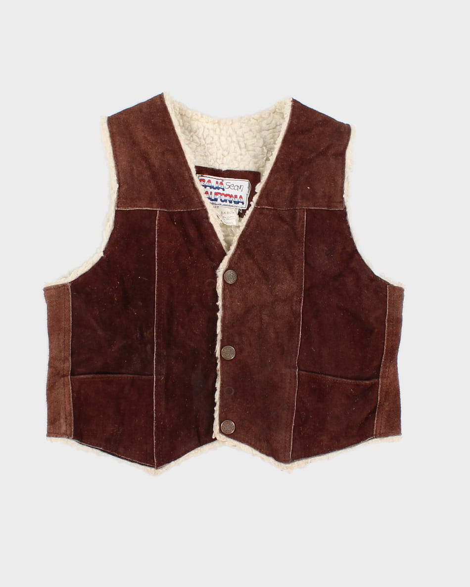 Vintage 70s Baja California Children's Brown Suede Sherpa Vest - L