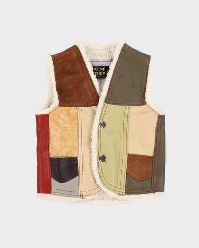 Vintage 90s Children's Leather Sherpa Coat - XS