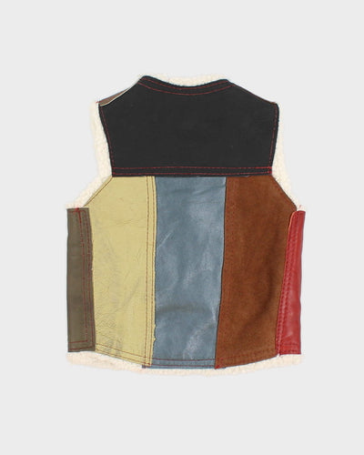 Vintage 90s Children's Leather Sherpa Coat - XS