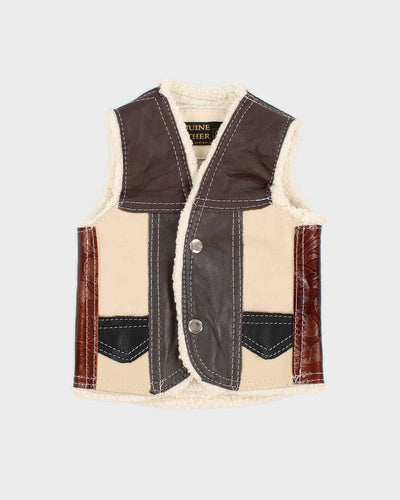 Vintage 90s Children's Leather Sherpa Waistcoat - XS