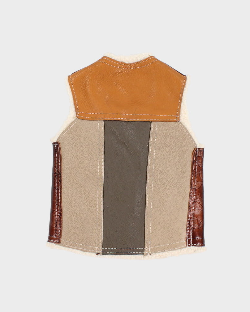 Vintage 90s Children's Leather Sherpa Waistcoat - XS