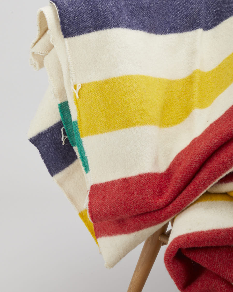 Vintage Cream Wool With Candy Stripes Blanket