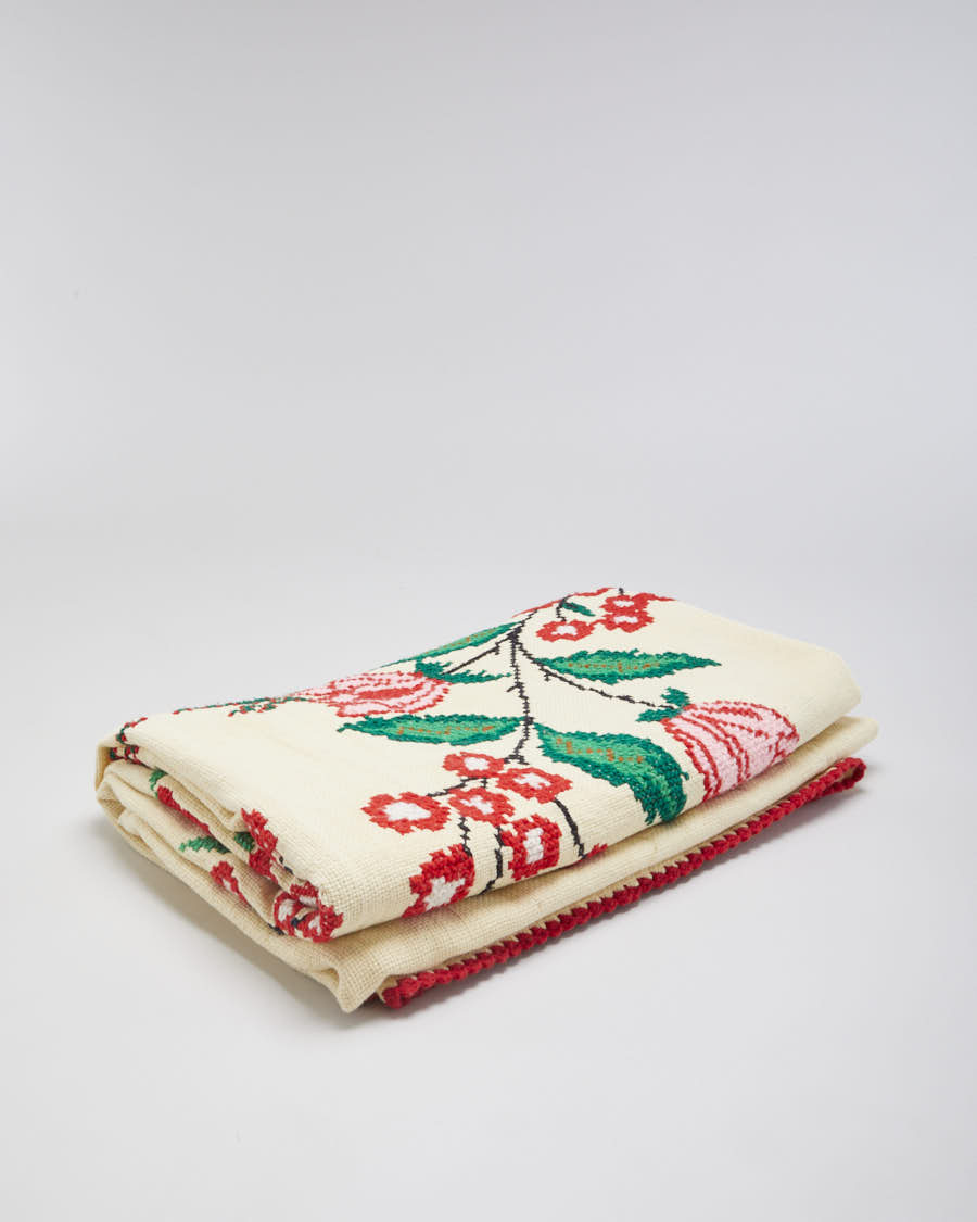 Hand Embroidered Floral Cream Throw