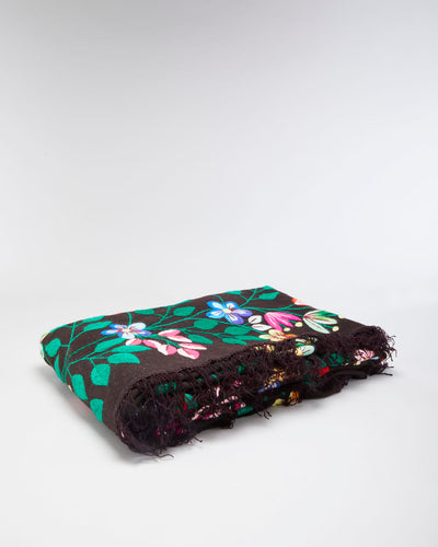 Hand Embroidered Floral Black Wool Throw