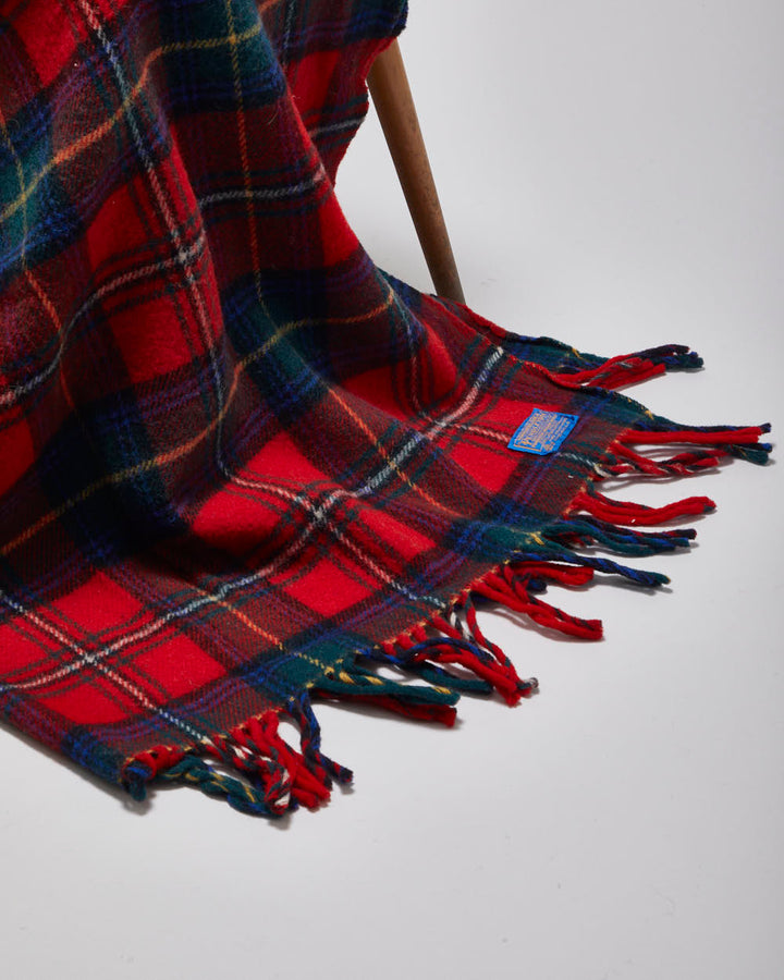Pendleton Red Tartan Fringed Wool Blanket