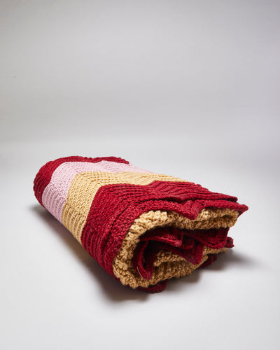 Handknitted Pink And Burgundy Throw
