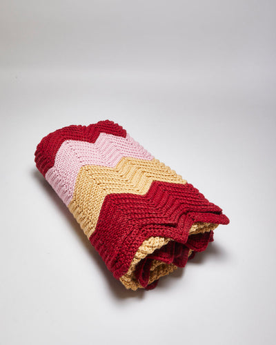 Handknitted Pink And Burgundy Throw