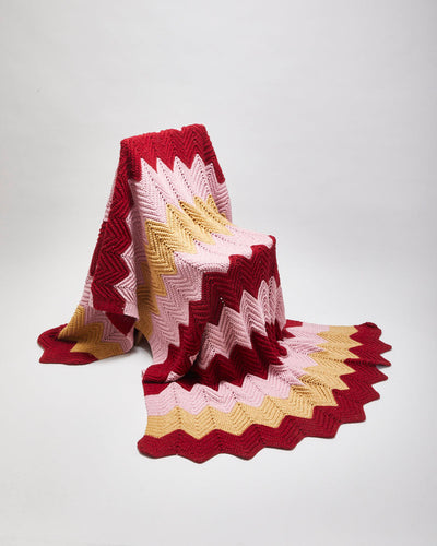 Handknitted Pink And Burgundy Throw