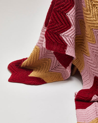 Handknitted Pink And Burgundy Throw