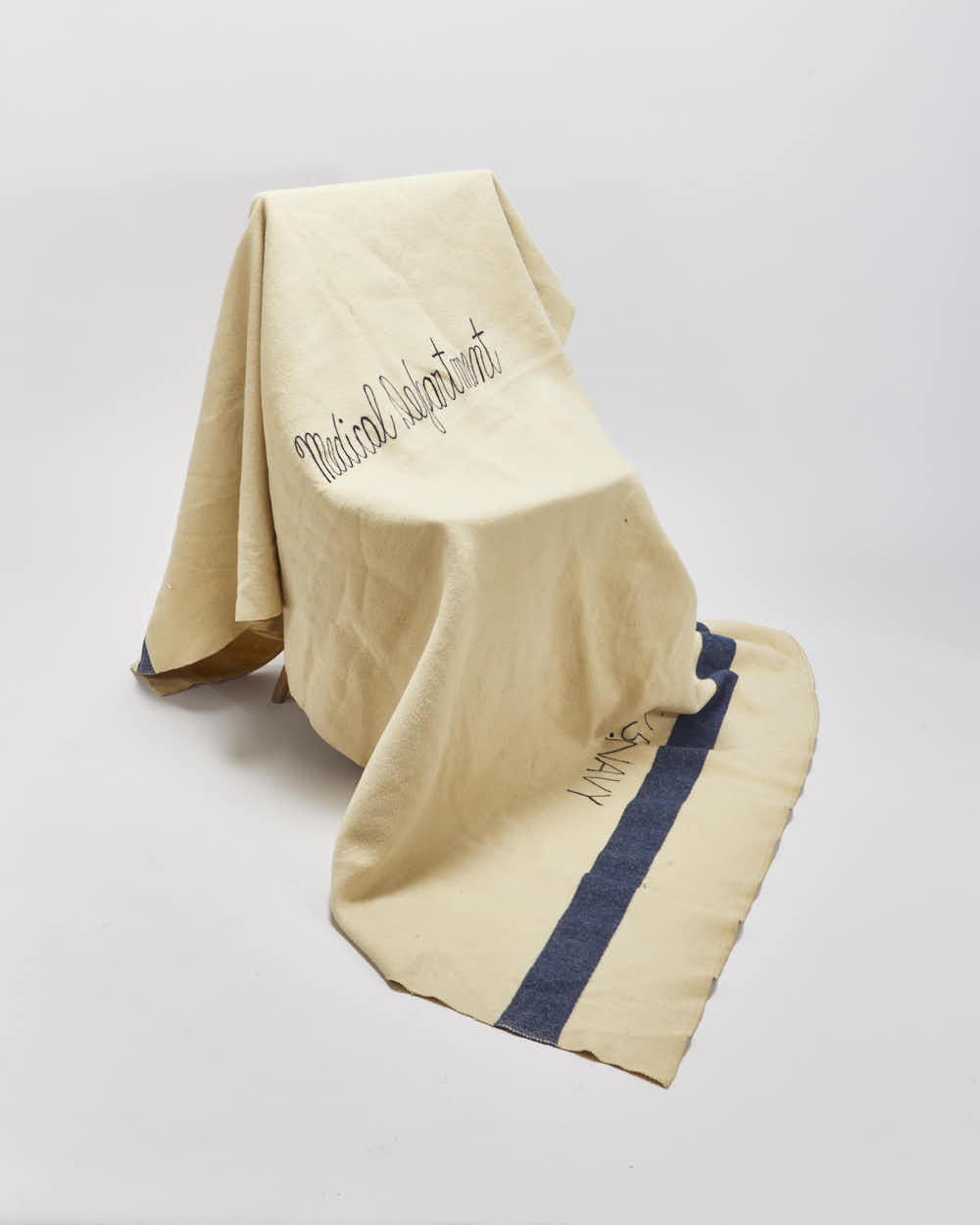 Vintage 1940s WWII U.S Navy Medical Department Embroidered Pure Wool Blanket